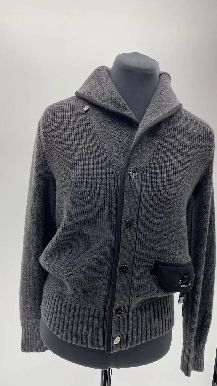 Ralph Lauren Ribbed Wool Blend Shawl Collar Cardigan with Nylon Pocket Detail